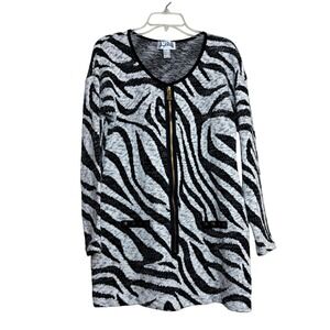 Joseph Ribkoff Zebra Print Cardigan Womens 12 Black White Studded Glam Punk Chic